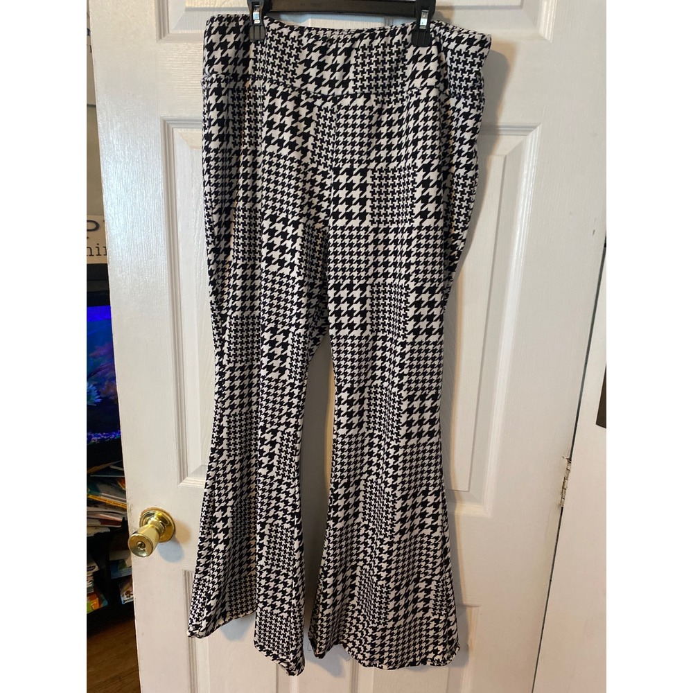 No‎ Boundaries Houndstooth Flare Pants Black White Bell Bottom Trousers XL 15-17